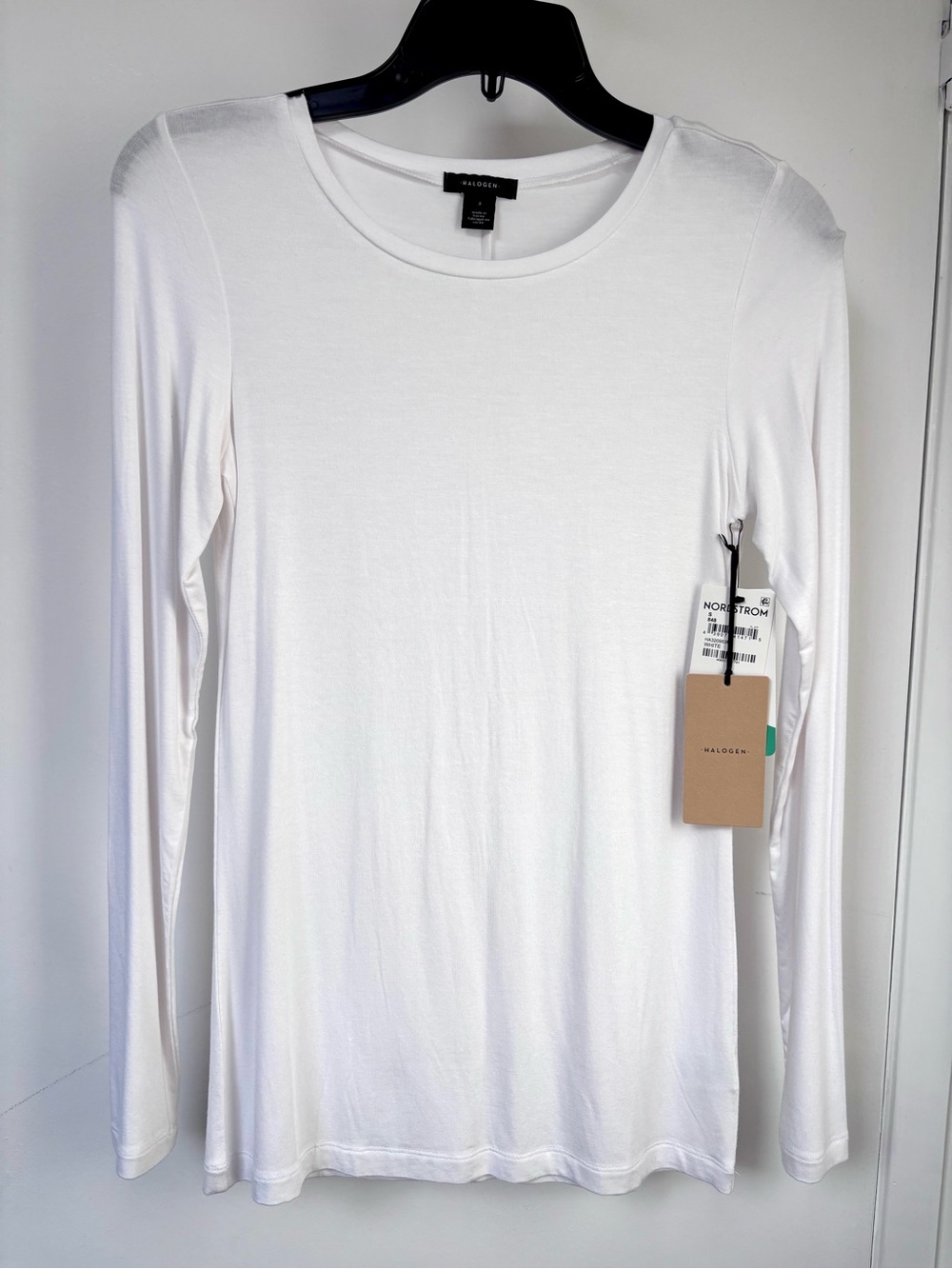 Halogen White Long Sleeve Crewneck Top